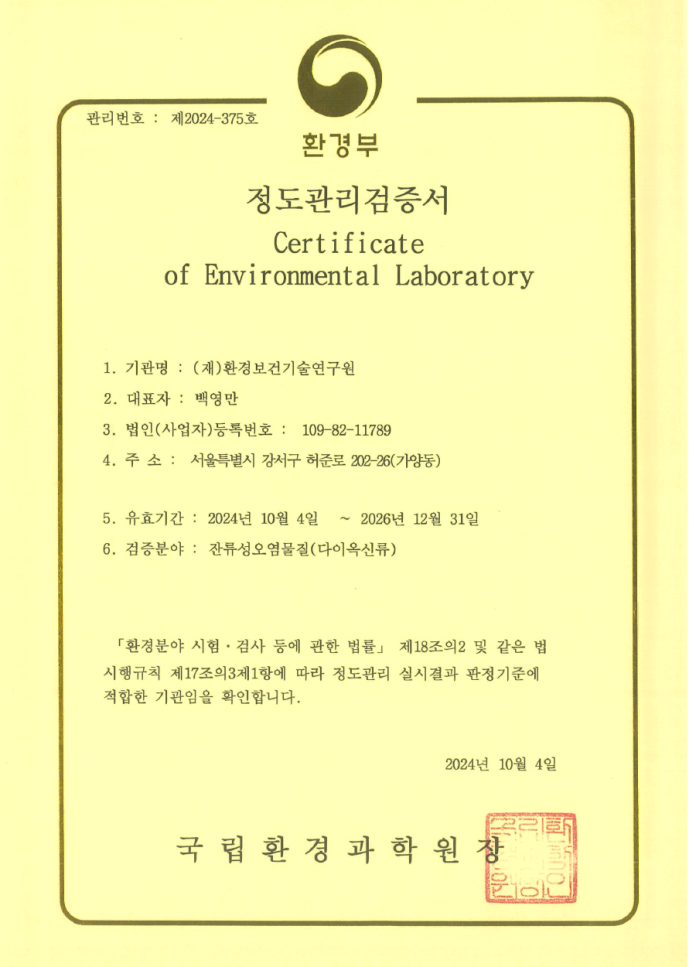 정도관리검증서(다이옥신-제2024-375호)